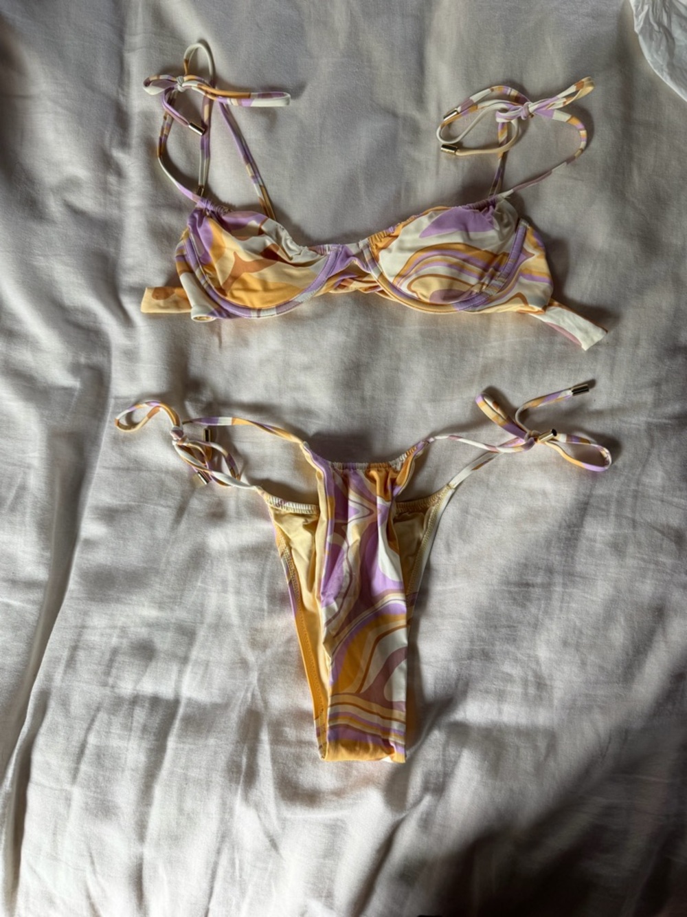 Monday Swimwear Lavender Yellow Swirl Tie-Side Bikini